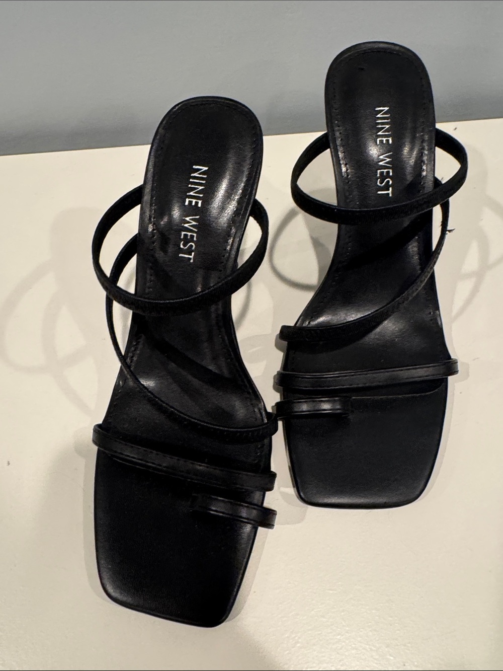 Nine West Black Multi-Strap Square-Toe Heeled Sandals